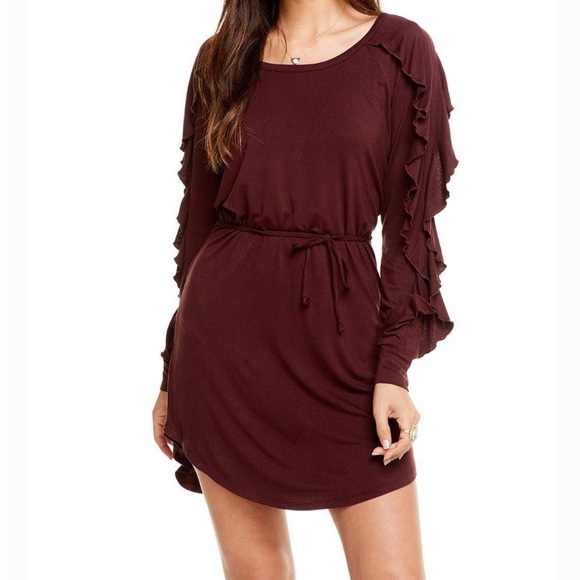 NWT CHASER Cool Jersey Ruffle Raglan Shirttail Dress Size M Color: Gray - Picture 2 of 12